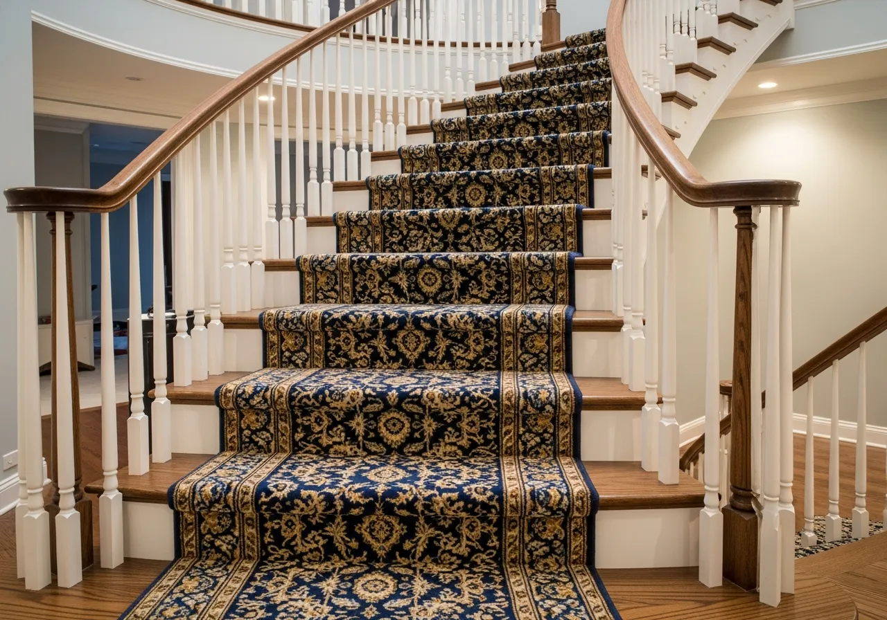 Patterned carpet on stairs