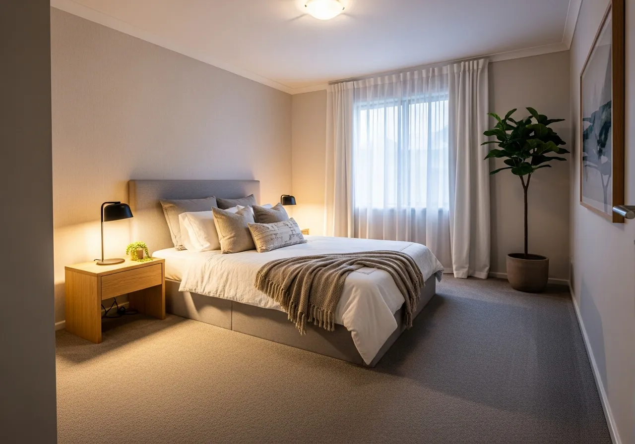 Plush grey carpet in a bedroom